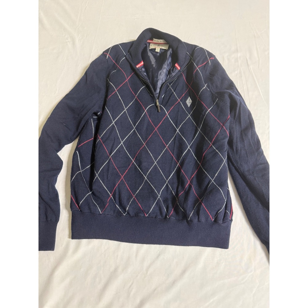 Fairway & Greene Mens Italian Merino Wool Argyle Quarter Zip Sweater Navy S